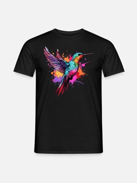 Bunter Kolibri Farbkleckse Farbspritzer - Männer T-Shirt - Schwarz