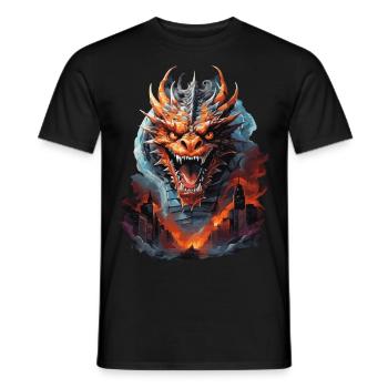 DRAGON MIDNIGHT BLAZE: STADT IN FLAMMEN UND VERWÜSTUNG - Männer T-Shirt - Schwarz - Vorne - AI Model Male 178 light (178cm)