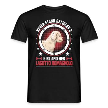 Girl and her Lagotto Romagnolo water dog - Men's T-Shirt - black - Front - AI Model Male 178 light (178cm)