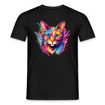 Colorful Chausie cat paint blobs paint splashes - Men's T-Shirt - black - Front - AI Model Male 178 light (178cm)