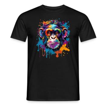 Colorful chimpanzee, splashes of paint, splashes of paint - Men's T-Shirt - black - Front - AI Model Male 178 light (178cm)