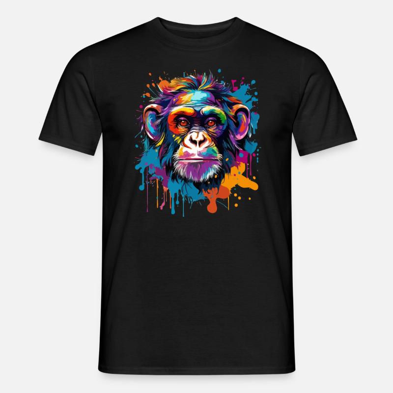 Bunter Schimpanse Farbkleckse Farbspritzer - Männer T-Shirt - Schwarz