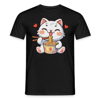 cute cat eating ramen - Men's T-Shirt - black - Front - AI Model Male 178 light (178cm)