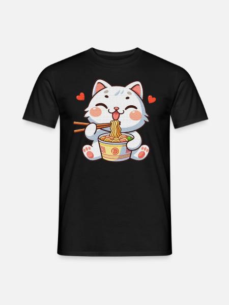 cute cat eating ramen - Men's T-Shirt - black