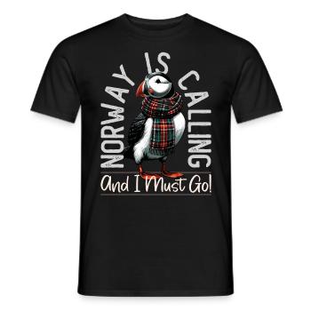 Norvège, Macareux, La Norvège vous appelle - T-shirt homme - noir - Devant - AI Model Male 178 light (178cm)