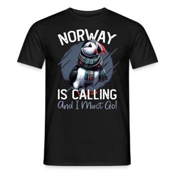 Norvège, Macareux, La Norvège vous appelle - T-shirt homme - noir - Devant - AI Model Male 178 light (178cm)