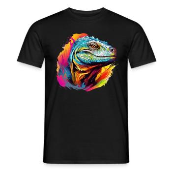 Bunter Komodowaran Farbkleckse Farbspritzer - Männer T-Shirt - Schwarz - Vorne - AI Model Male 178 light (178cm)