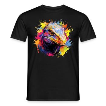 Bunter Komodowaran Farbkleckse Farbspritzer - Männer T-Shirt - Schwarz - Vorne - AI Model Male 178 light (178cm)