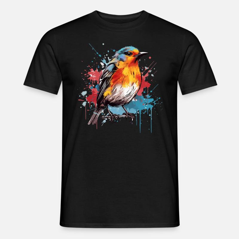 Rouge-gorge coloré, éclaboussures de peinture, éclaboussures de peinture - T-shirt homme - noir