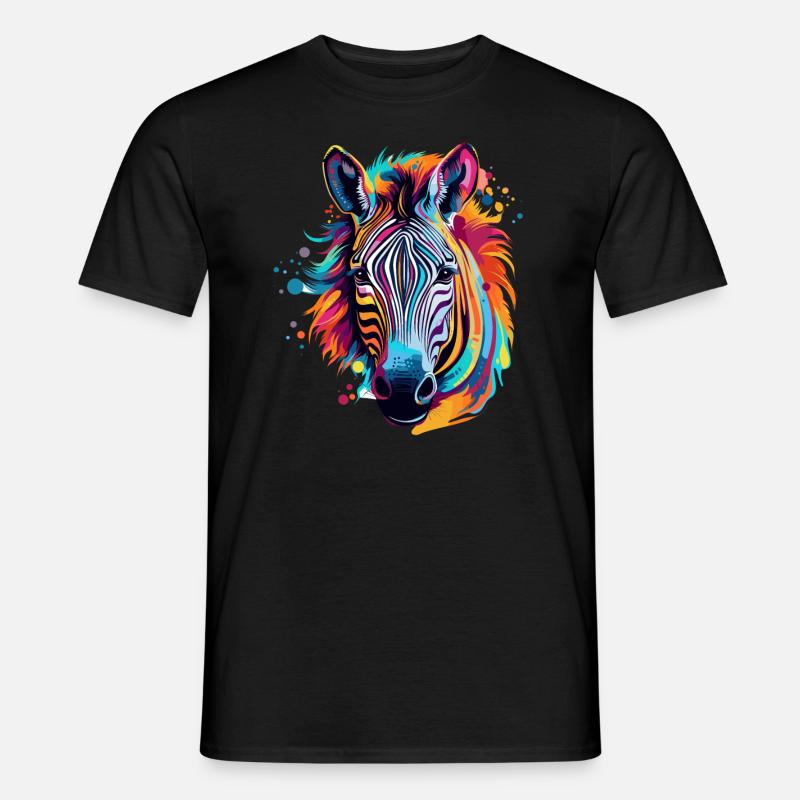 Buntes Zebra Farbkleckse Farbspritzer - Männer T-Shirt - Schwarz