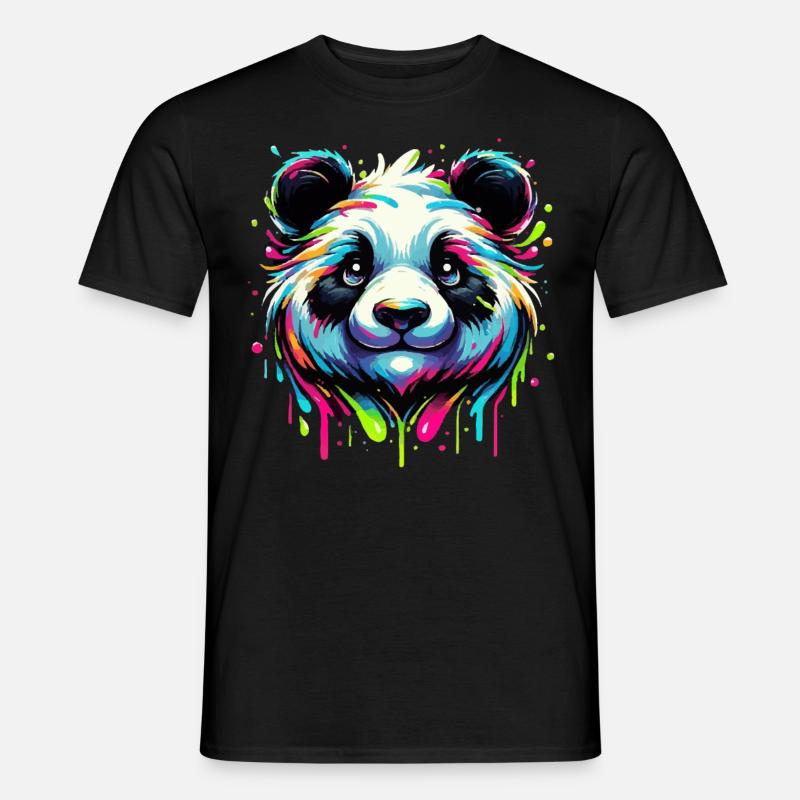Panda Power: Bunte Farbexplosion Pandakopf - Männer T-Shirt - Schwarz