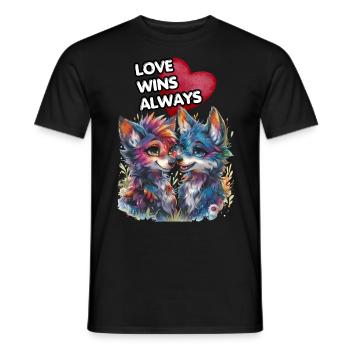 LOVE WINS ALWAYS. Wolves, Wolf, Heart, In Love, - Men's T-Shirt - black - Front - AI Model Male 178 light (178cm)