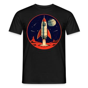 Rocket Launch from Planet Earth - Journey to the Moon - Men's T-Shirt - black - Front - AI Model Male 178 light (178cm)