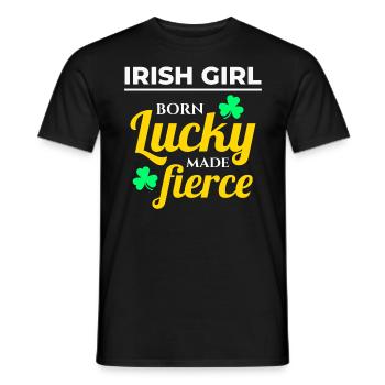 Lucky & Fierce: Funny Irish Girl St Patricks Day - Men's T-Shirt - black - Front - AI Model Male 178 light (178cm)