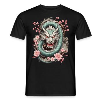 Japanese Dragon Aesthetic Streetwear Design - Men's T-Shirt - black - Front - AI Model Male 178 light (178cm)