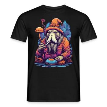 Walrus Psychedelic Art Forest Mushrooms Music Festival - Men's T-Shirt - black - Front - AI Model Male 178 light (178cm)