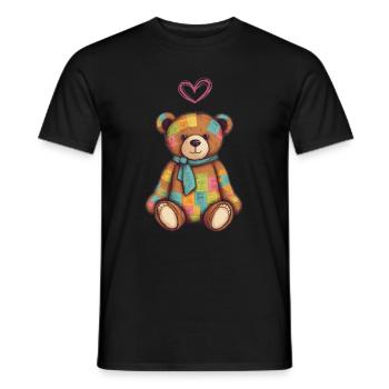 Teddy Bear Cartoon with Heart Teddy Bear Cute - Men's T-Shirt - black - Front - AI Model Male 178 light (178cm)
