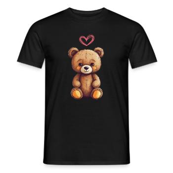 Teddy Bear Cartoon with Heart Teddy Bear Cute - Men's T-Shirt - black - Front - AI Model Male 178 light (178cm)