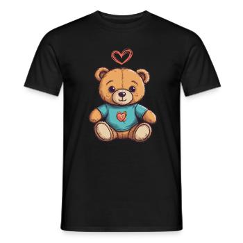 Teddy Bear Cartoon with Heart Teddy Bear Cute - Men's T-Shirt - black - Front - AI Model Male 178 light (178cm)