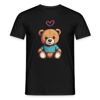 Teddy Bear Cartoon with Heart Teddy Bear Cute - Men's T-Shirt - black - Front - AI Model Male 178 light (178cm)