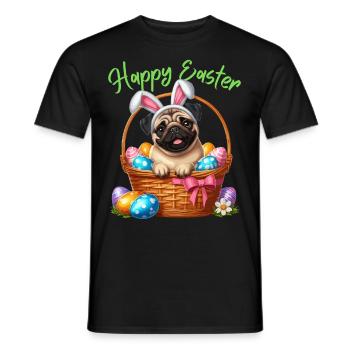 Pug Dog Easter Easter Bunny Happy Easter Cute - Men's T-Shirt - black - Front - AI Model Male 178 light (178cm)