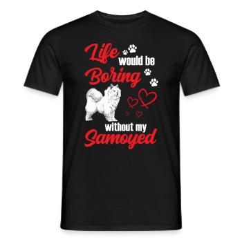 Boring without Samoyed sled dog - Men's T-Shirt - black - Front - AI Model Male 178 light (178cm)