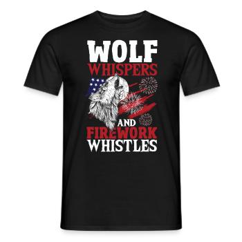 Howling Wolf White Stars Red Stripes American - Men's T-Shirt - black - Front - AI Model Male 178 light (178cm)