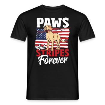 Black Lab Dog Holding July 4th Patriotic USA Flag - Men's T-Shirt - black - Front - AI Model Male 178 light (178cm)
