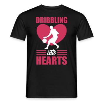 Valentine Basketball Player Dribbling into Hearts - Men's T-Shirt - black - Front - AI Model Male 178 light (178cm)