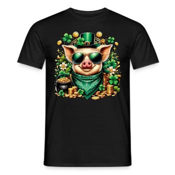 Cool pig with shamrock - Men's T-Shirt - black - Front - AI Model Male 178 light (178cm)