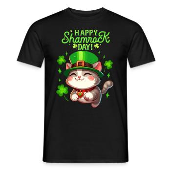 Chat de la Saint-Patrick Shamrock Lucky Kitten Fun - T-shirt homme - noir - Devant - AI Model Male 178 light (178cm)
