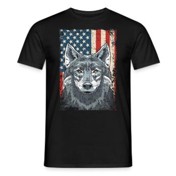 Wolf 4th of July American Flag Howling Wolves - Men's T-Shirt - black - Front - AI Model Male 178 light (178cm)
