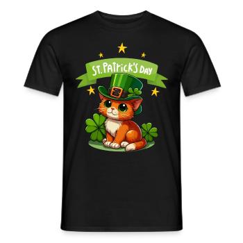 Cat St. Patrick's Day Shamrock Lucky Cute - Men's T-Shirt - black - Front - AI Model Male 178 light (178cm)