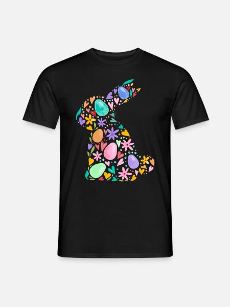 Farverig påskehare, påskeæg, blomster, påskegrafik - Mænd T-shirt - sort