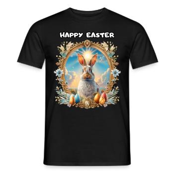 HAPPY EASTER, emblem, easter, easter bunny, beautiful, - Men's T-Shirt - black - Front - AI Model Male 178 light (178cm)