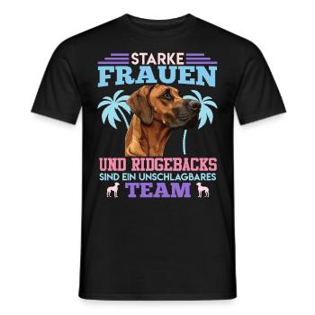 Ridgeback Hund STARKE FRAUEN UND RIDGEBACKS TEAM - Männer T-Shirt - Schwarz - Vorne - AI Model Male 178 light (178cm)