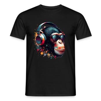 DJ Monkey Monkey Chimpanzee Headphones Sunglasses - Men's T-Shirt - black - Front - AI Model Male 178 light (178cm)
