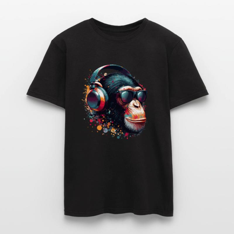 DJ Monkey Affe Schimpanse Kopfhörer Sonnenbrille Männer T-Shirt