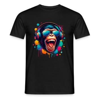 DJ Monkey Chimpanzee Music Headphones Monkey Cool - Men's T-Shirt - black - Front - AI Model Male 178 light (178cm)