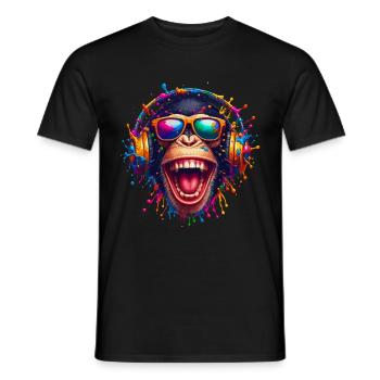DJ Monkey Monkey Chimpanzee Music Headphones Funny - Men's T-Shirt - black - Front - AI Model Male 178 light (178cm)