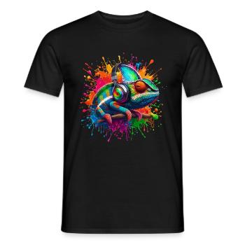 Caméléon Fête Casque Musique Exotique Exotique Amusant - T-shirt homme - noir - Devant - AI Model Male 178 light (178cm)