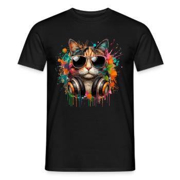 Cat Cats Mom Music Headphones Sunglasses Fun - Men's T-Shirt - black - Front - AI Model Male 178 light (178cm)