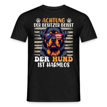 Rottweiler ACHTUNG DER BESITZER BEISST Rottie - Männer T-Shirt - Schwarz - Vorne - AI Model Male 178 light (178cm)