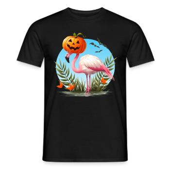 Flamingo with Halloween Pumpkin Hat - Men's T-Shirt - black - Front - AI Model Male 178 light (178cm)