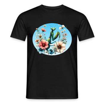 Mante religieuse dans le jardin fleuri - T-shirt homme - noir - Devant - AI Model Male 178 light (178cm)