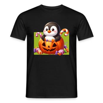Pinguin im Halloween-Kürbis - Männer T-Shirt - Schwarz - Vorne - AI Model Male 178 light (178cm)