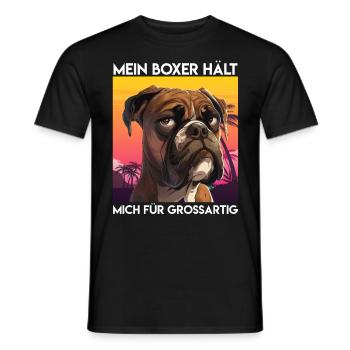 Deutscher Boxer MEIN BOXER HÄLT MICH FÜR GROßARTIG - Männer T-Shirt - Schwarz - Vorne - AI Model Male 178 light (178cm)