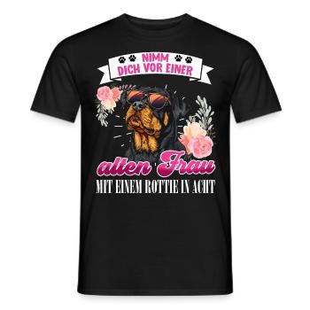 Rottie NIMM DICH VOR ALTER FRAU MIT ROTTIE IN ACHT - Männer T-Shirt - Schwarz - Vorne - AI Model Male 178 light (178cm)
