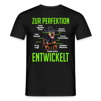 Dobermänner ZUR PERFEKTION ENTWICKELT Lustiges - Männer T-Shirt - Schwarz - Vorne - AI Model Male 178 light (178cm)