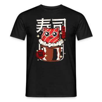 Japon - chat sushi mignon - T-shirt homme - noir - Devant - AI Model Male 178 light (178cm)